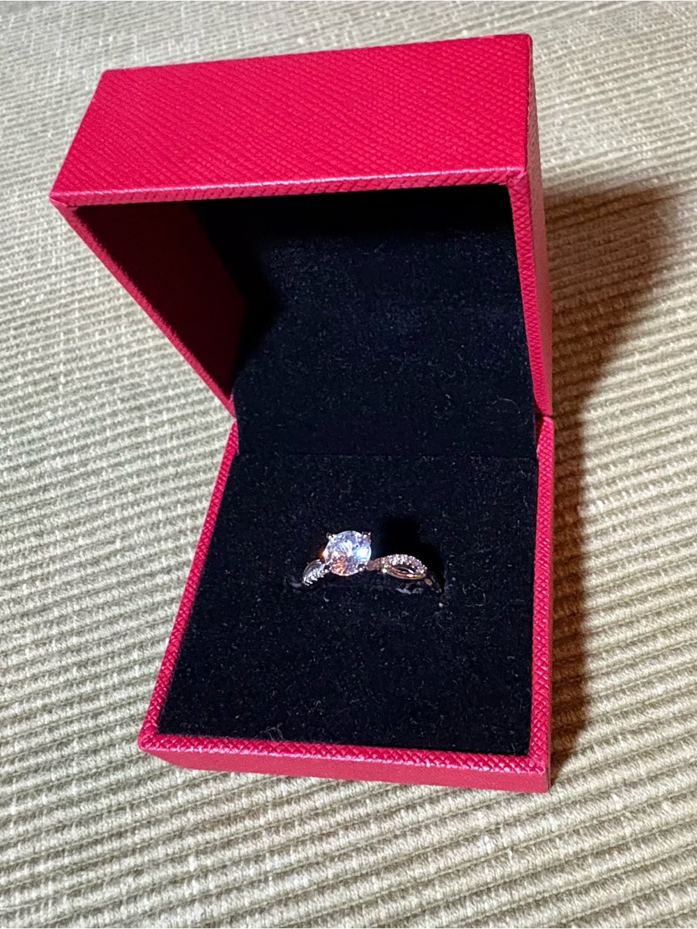 Silver-tone Solitaire Leaf Accent Ring with Clear Center Stone Adjustable